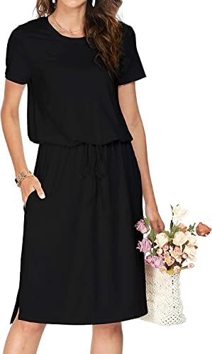 Cuptacc Elegante Mittellangkleid Damen für Arbeit UND Trauer OEKO-TEX STANDARD 100 Cuptacc Damen Sommer Mittellang Kleid