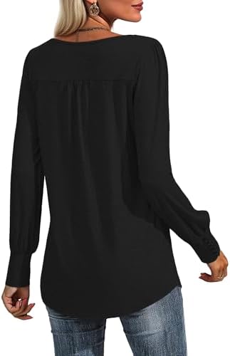 31xl4emjb1l. ac 1.jpg Cuptacc Damen Langarmshirt Falten Rundhals Puffärmel Mit Knöpfen Locker Longshirt Elegant Oberteile OEKO-TEX STANDARD 10