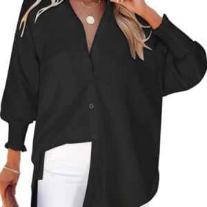 Cuptacc elegante Damen Bluse V-Ausschnitt Langärmel Knöpfe Gestreift mit Brusttasche Obstee