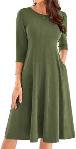31yhwlllcdl. ac .jpg GRACE KARIN Elegant Damen Rundhals Midikleider 3/4 Ärmel Freizeitkleid|Casual|Schlankende A-Linie