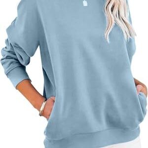 Cuptacc Damen Sweatshirt Elegant Rundhals Farbblock Locker Langarmshirt OEKO-TEX STANDARD 100