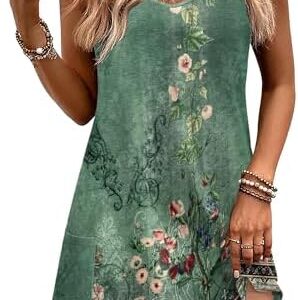 Hotouch Sommerkleid Damen Leicht V-Ausschnitt Knielang Freizeitkleid mit Taschen Casual Lässig Tank Kleid S-XXL