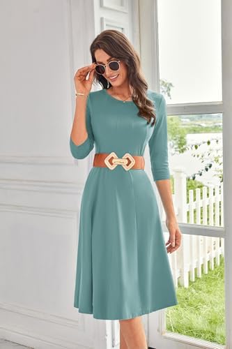 41 jeelyl. ac .jpg GRACE KARIN Elegant Damen Rundhals Midikleider 3/4 Ärmel Freizeitkleid|Casual|Schlankende A-Linie