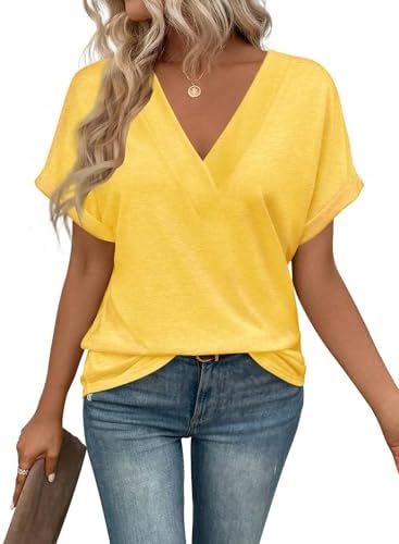 410fexwgojl. ac .jpg Cuptacc Sommer T-Shirts Damen Kurzarm V-Ausschnitt Elegant Basic Top OEKO-TEX