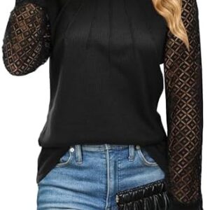 Cuptacc Damen Langarmshirt Elegant Mit Spitze 2025 Waffelstrick Plissierte Herbst T-Shirt OEKO-TEX STANDARD 100 Cuptac