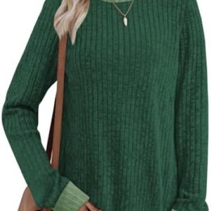 Cuptacc Komfortabel Gerippte Sweatshirt Damen Rundhals Pullover Elegant Farbblock Langarmshirt