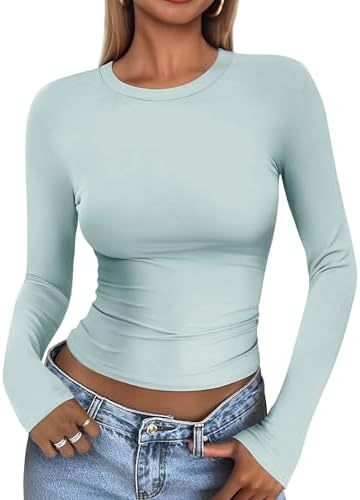 412gwak30al. ac .jpg Cuptacc Damen Langarmshirt - Leichtgewichtig - Basic T-Shirt - Einfarbig - Langärmlige Oberteile - Damen Longsleeve Top