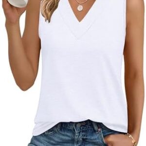 PLOKNRD Sommer Tank Top Damen V-Ausschnitt Ärmellos Langschnitt Basic Oberteile