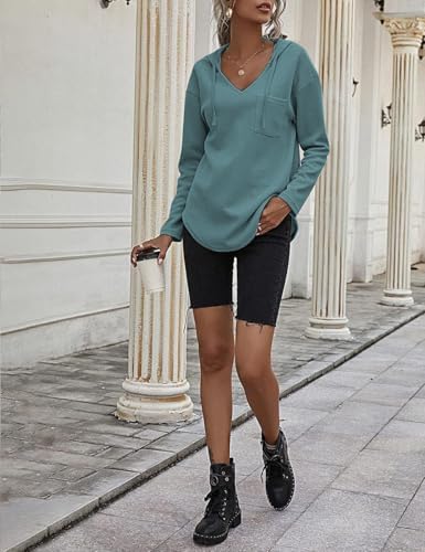 412otdfomyl. ac .jpg Cuptacc Einfarbigen Hoodie für Damen OEKO-TEX STANDARD 100 Langarm Sweatshirt V-Ausschnitt Drawstring Top