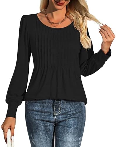 412mnmpdall. ac 1.jpg Cuptacc Damen Langarmshirt Falten Rundhals Puffärmel Mit Knöpfen Locker Longshirt Elegant Oberteile OEKO-TEX STANDARD 10