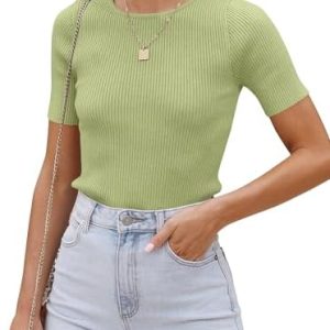 Cuptacc Damen Kurzarm T-Shirt Schlanke Passform Grundtons Gestrickte Basic Shirts