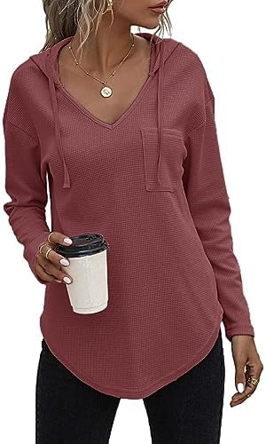 413vccoygnl. ac .jpg Morhuduck Damen-Kapuzenpullover mit V-Ausschnitt, langärmelig, Tops mit Tasche, Kordelzug, Stretchmaterial, perfekt für