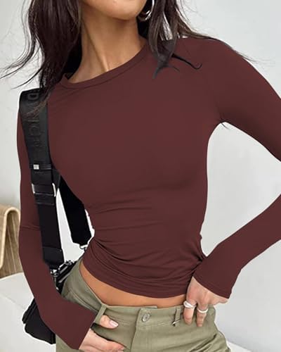 413o4dik8kl. ac .jpg Cuptacc Damen Langarmshirt - Leichtgewichtig - Basic T-Shirt - Einfarbig - Langärmlige Oberteile - Damen Longsleeve Top