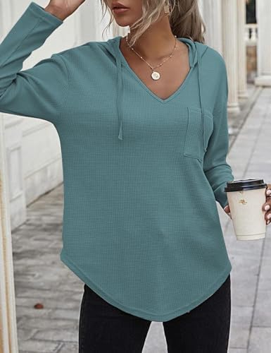 413tv awwdl. ac .jpg Cuptacc Einfarbigen Hoodie für Damen OEKO-TEX STANDARD 100 Langarm Sweatshirt V-Ausschnitt Drawstring Top