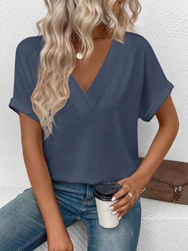 414bp7cyg3l. ac .jpg Cuptacc Sommer T-Shirts Damen Kurzarm V-Ausschnitt Elegant Basic Top OEKO-TEX