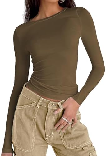 414yvqxuhtl. ac .jpg Cuptacc Damen Langarmshirt - Leichtgewichtig - Basic T-Shirt - Einfarbig - Langärmlige Oberteile - Damen Longsleeve Top