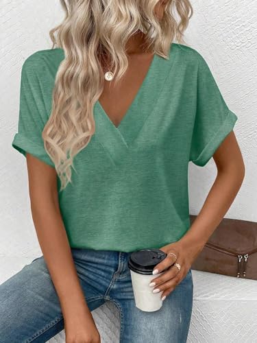 415 wqbc9fl. ac .jpg Cuptacc Sommer T-Shirts Damen Kurzarm V-Ausschnitt Elegant Basic Top OEKO-TEX