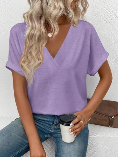 415bp3x27ll. ac .jpg Cuptacc Sommer T-Shirts Damen Kurzarm V-Ausschnitt Elegant Basic Top OEKO-TEX