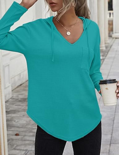 415slvecaal. ac .jpg Cuptacc Einfarbigen Hoodie für Damen OEKO-TEX STANDARD 100 Langarm Sweatshirt V-Ausschnitt Drawstring Top