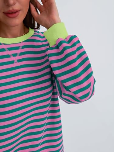 4161wugomcl. ac .jpg IFFEI Oversized Sweatshirt Damen Herbst Gestreifter Langarmshirts Lässig Y2K Top Shirt