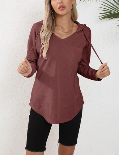 416dftxymhl. ac .jpg Morhuduck Damen-Kapuzenpullover mit V-Ausschnitt, langärmelig, Tops mit Tasche, Kordelzug, Stretchmaterial, perfekt für