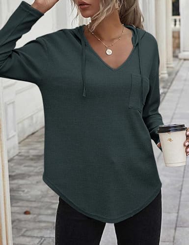 416q9sbhkkl. ac .jpg Cuptacc Einfarbigen Hoodie für Damen OEKO-TEX STANDARD 100 Langarm Sweatshirt V-Ausschnitt Drawstring Top