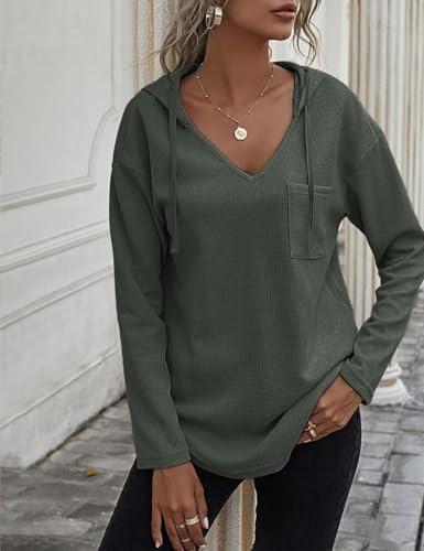 416z1aq5bnl. ac .jpg Morhuduck Damen-Kapuzenpullover mit V-Ausschnitt, langärmelig, Tops mit Tasche, Kordelzug, Stretchmaterial, perfekt für