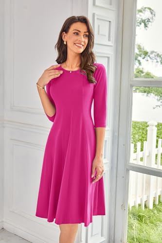 417hoej2sl. ac .jpg GRACE KARIN Elegant Damen Rundhals Midikleider 3/4 Ärmel Freizeitkleid|Casual|Schlankende A-Linie