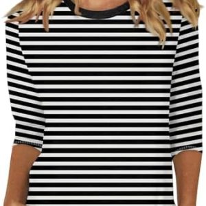 HUIFUAO Sommer-T-Shirts für Damen, weiß, gestreift, gedruckt, Tunika-Schnitt, großen Größe | HUIFUAO Damen-Weiß-T-Shirt