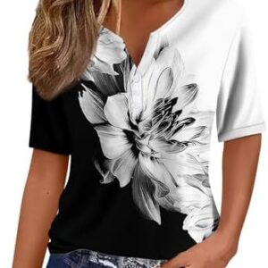 Generische Damen Kurzen Ärmeln Knopf T-Shirt Elegant Bequeme Business Basic Tops Lässiges Locker Bunte Print Oberteile