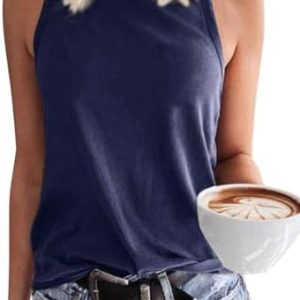 VEUNCOS Damen Basic Summer Tank Top Rundhals Loose Fit Tunika Shirt