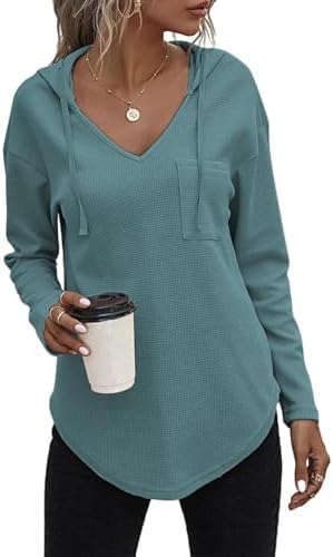 418uiajba4l. ac .jpg Cuptacc Einfarbigen Hoodie für Damen OEKO-TEX STANDARD 100 Langarm Sweatshirt V-Ausschnitt Drawstring Top