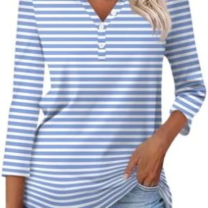 Generisch Poloshirts Für Damen Luxuslook 3/4 Arm Locker Bluse Mode