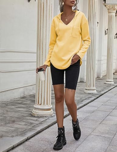 41a5dexypbl. ac .jpg Cuptacc Einfarbigen Hoodie für Damen OEKO-TEX STANDARD 100 Langarm Sweatshirt V-Ausschnitt Drawstring Top