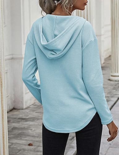 41acpfhqtl. ac .jpg Cuptacc Einfarbigen Hoodie für Damen OEKO-TEX STANDARD 100 Langarm Sweatshirt V-Ausschnitt Drawstring Top