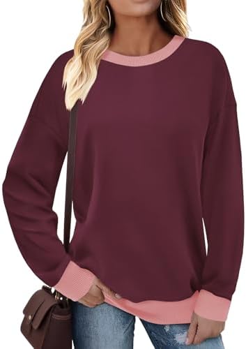 41aivijbmdl. ac 2.jpg Cuptacc Damen Sweatshirt Rundhals Pullover Kontrast Tunika Langarm