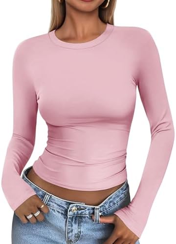 41alg biwnl. ac .jpg Cuptacc Damen Langarmshirt - Leichtgewichtig - Basic T-Shirt - Einfarbig - Langärmlige Oberteile - Damen Longsleeve Top