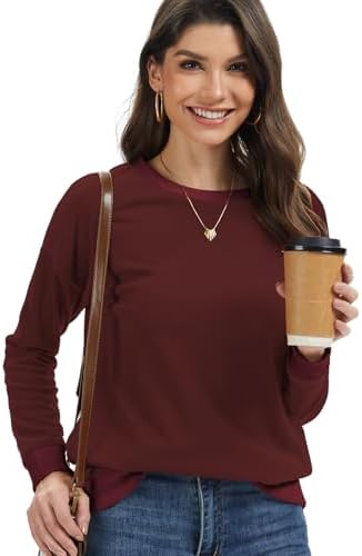 41almmifkyl. ac 2.jpg Cuptacc Damen Sweatshirt Rundhals Pullover Kontrast Tunika Langarm