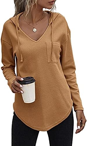 41amxwqnhml. ac .jpg Morhuduck Damen-Kapuzenpullover mit V-Ausschnitt, langärmelig, Tops mit Tasche, Kordelzug, Stretchmaterial, perfekt für