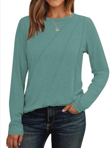 41aap7kyfil. ac 2.jpg Cuptacc Langarmshirt Damen Rundhalsausschnitt Chic Mit Falten OEKO-TEX STANDARD 100