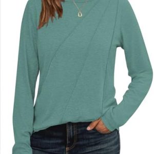 Cuptacc Langarmshirt Damen Mode Basic Top Einfarbig Chic Pullover Mit Falten OEKO-TEX
