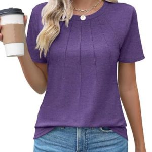 Cuptacc Geschmackvoller Sommer-T-Shirt Damen Elegant Mit Falten Und Lockeren Kurzärmeln