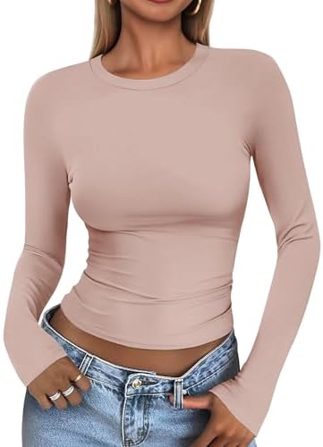 41bdefkq4gl. ac .jpg Cuptacc Damen Langarmshirt - Leichtgewichtig - Basic T-Shirt - Einfarbig - Langärmlige Oberteile - Damen Longsleeve Top