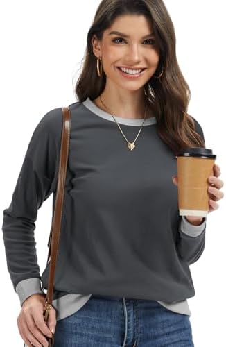 41bqeliirfl. ac 2.jpg Cuptacc Damen Sweatshirt Rundhals Pullover Kontrast Tunika Langarm