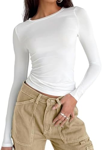 41blkaws0l. ac .jpg Cuptacc Damen Langarmshirt - Leichtgewichtig - Basic T-Shirt - Einfarbig - Langärmlige Oberteile - Damen Longsleeve Top