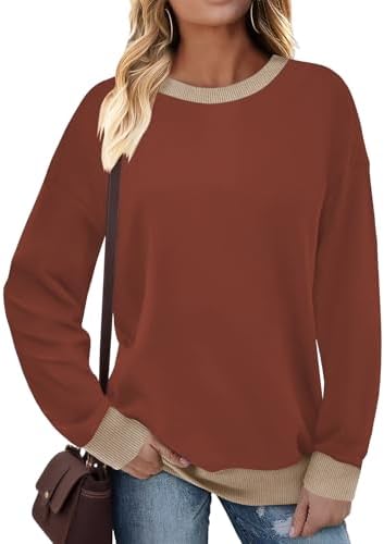 41cjjoxnx5l. ac 2.jpg Cuptacc Damen Sweatshirt Rundhals Pullover Kontrast Tunika Langarm