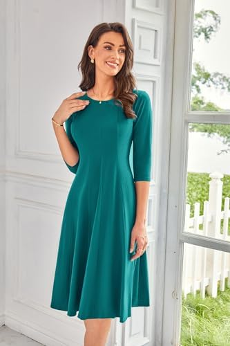 41d vspafpl. ac .jpg GRACE KARIN Elegant Damen Rundhals Midikleider 3/4 Ärmel Freizeitkleid|Casual|Schlankende A-Linie