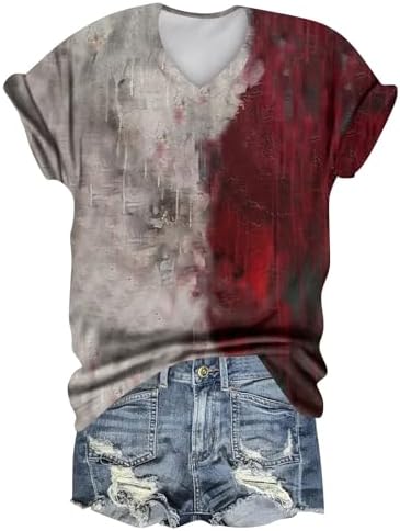 41dqka0bl. ac 1.jpg Generisch Halloween Damen Kurzarm Blutiges Witzig Trendy Blutspritzer Horror T-Shirts Kürbis-Fledermaus-Print Oberteil