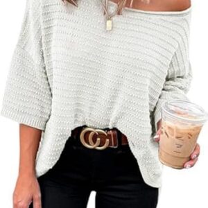 Cuptacc Elegant Pullover für Damen Mit 3/4 Ärmeln Und Locker Strickdesignıt