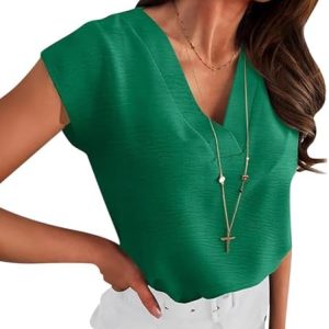 Generisch Sommer T-Shirt Damen V-Ausschnitt Tank Top Leicht und Luftig mit Flügelärmeln